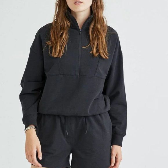 Richer Poorer Tops - NWT Richer Poorer Women's Stretch Terry Half Zip Pullover Black Size M